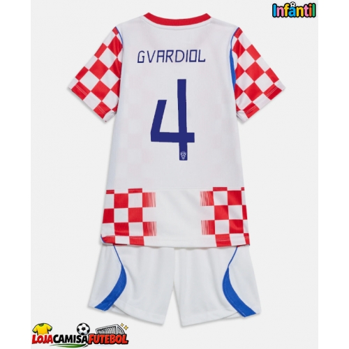 Camisa de Futebol Croácia Josko Gvardiol #4 Equipamento Principal Infantil Mundo 2026 Manga Curta (+ Calças curtas)